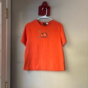 Vintage Onque Casuals Orange Pumpkin & Candy Corn Short Sleeve Tee M